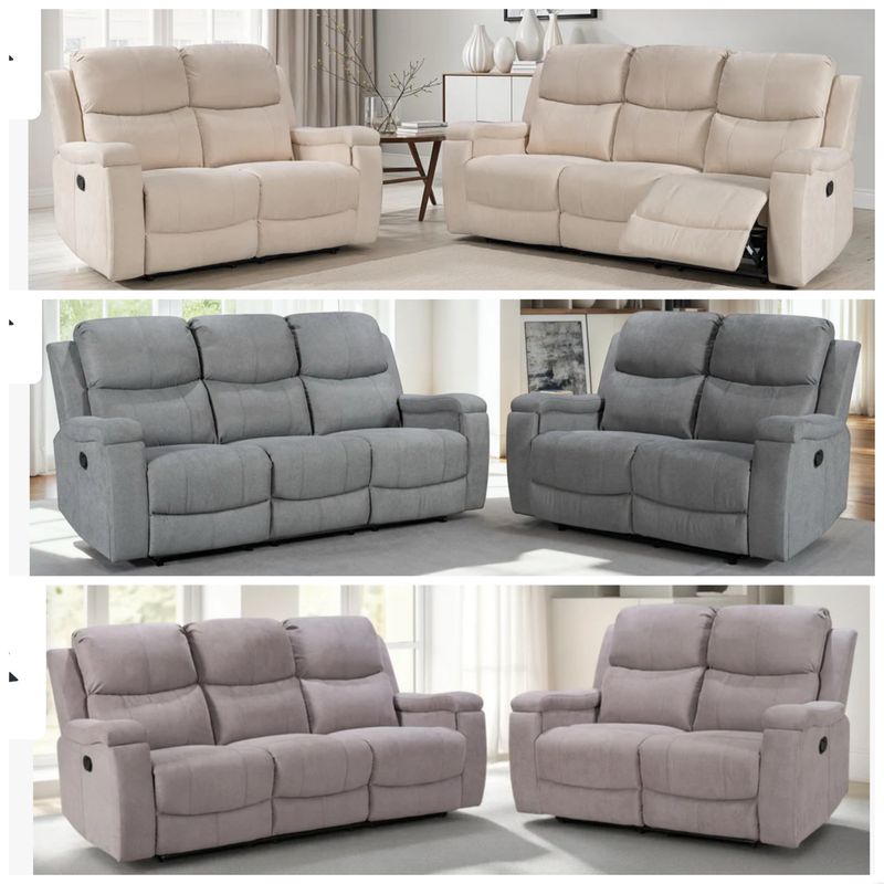 Chenille Fabric 3 + 2 Seater Manual Recliner Sofa Set (Dark Grey, Light Grey And Beige)