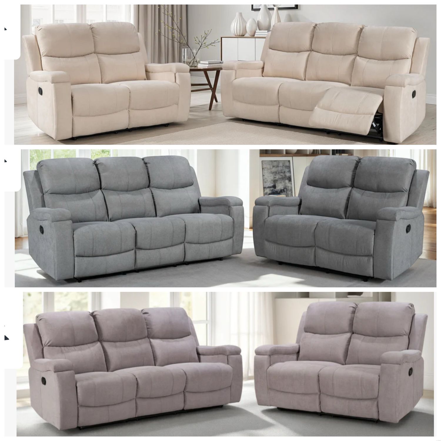 Chenille Fabric 3 + 2 Seater Manual Recliner Sofa Set (Dark Grey, Light Grey And Beige)