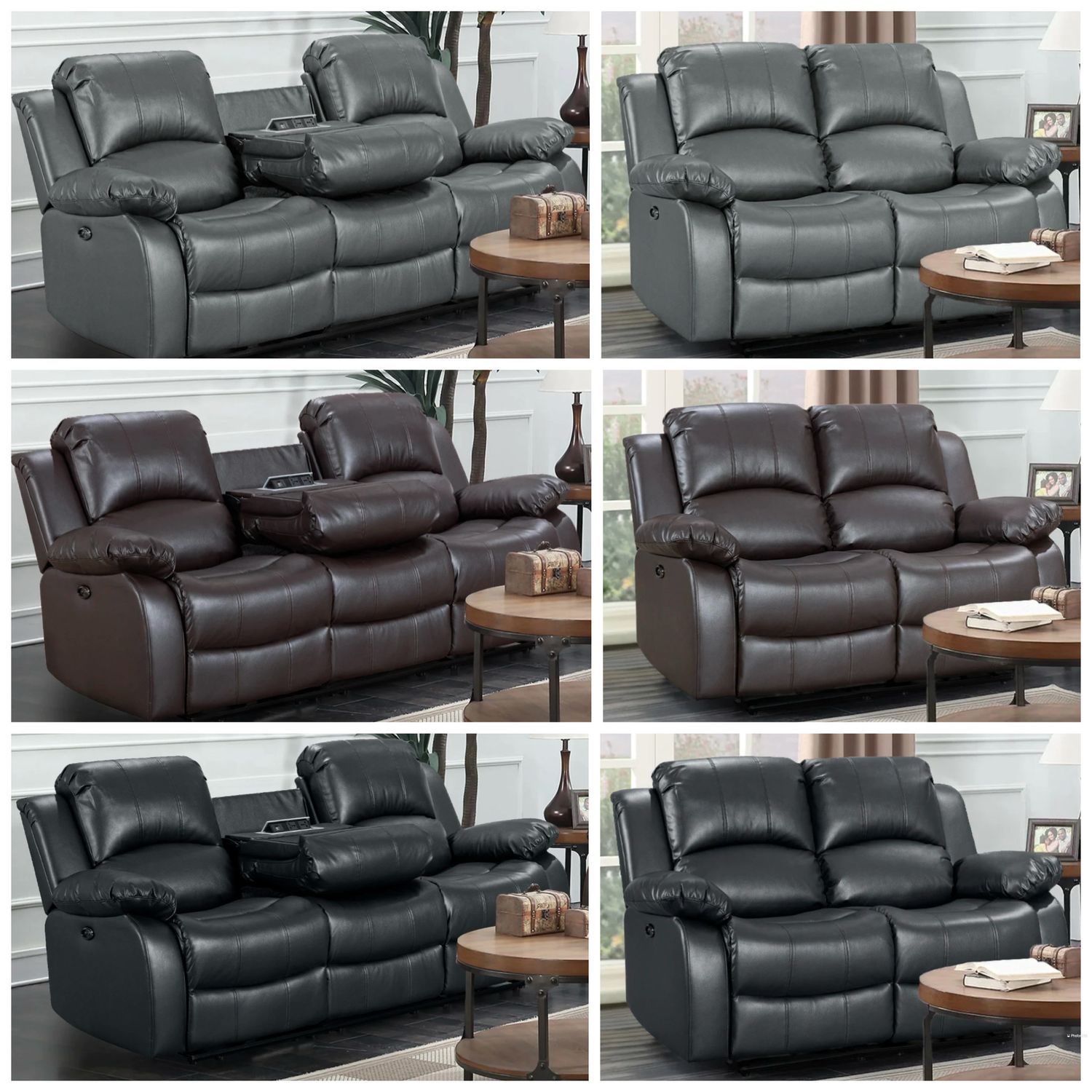 Faux Leather 3 + 2 Seater Manual Recliner Sofa Set (Grey, Black And Brown)