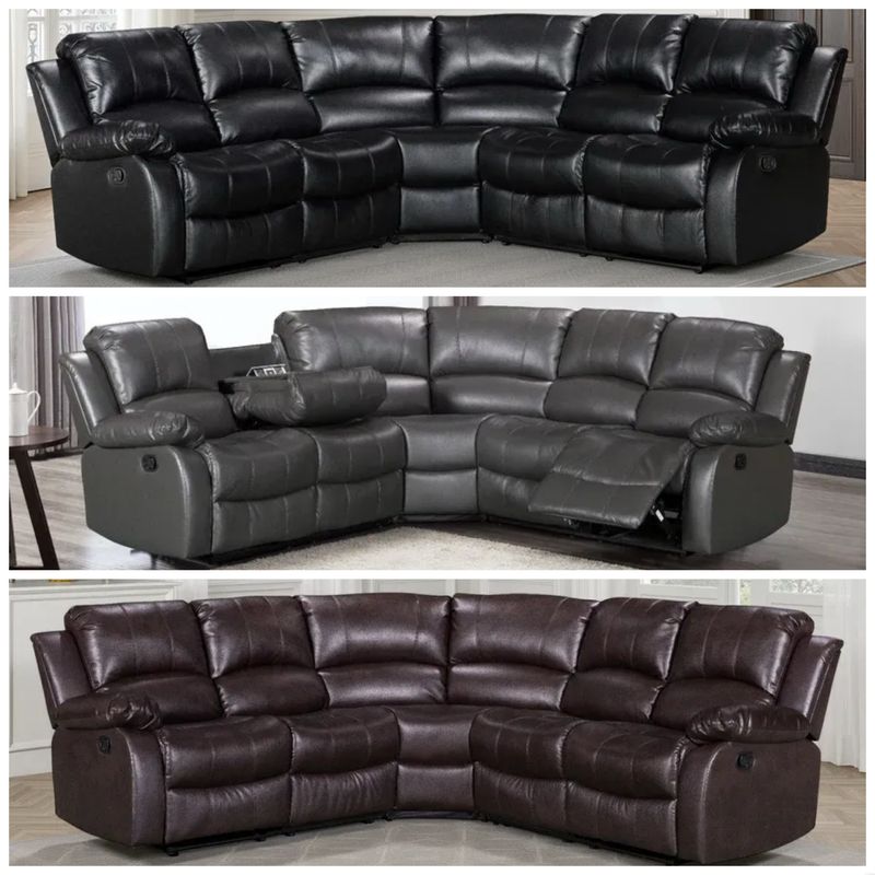 Faux Leather 2C2 Manual Recliner Corner Sofa (Grey, Black And Brown)