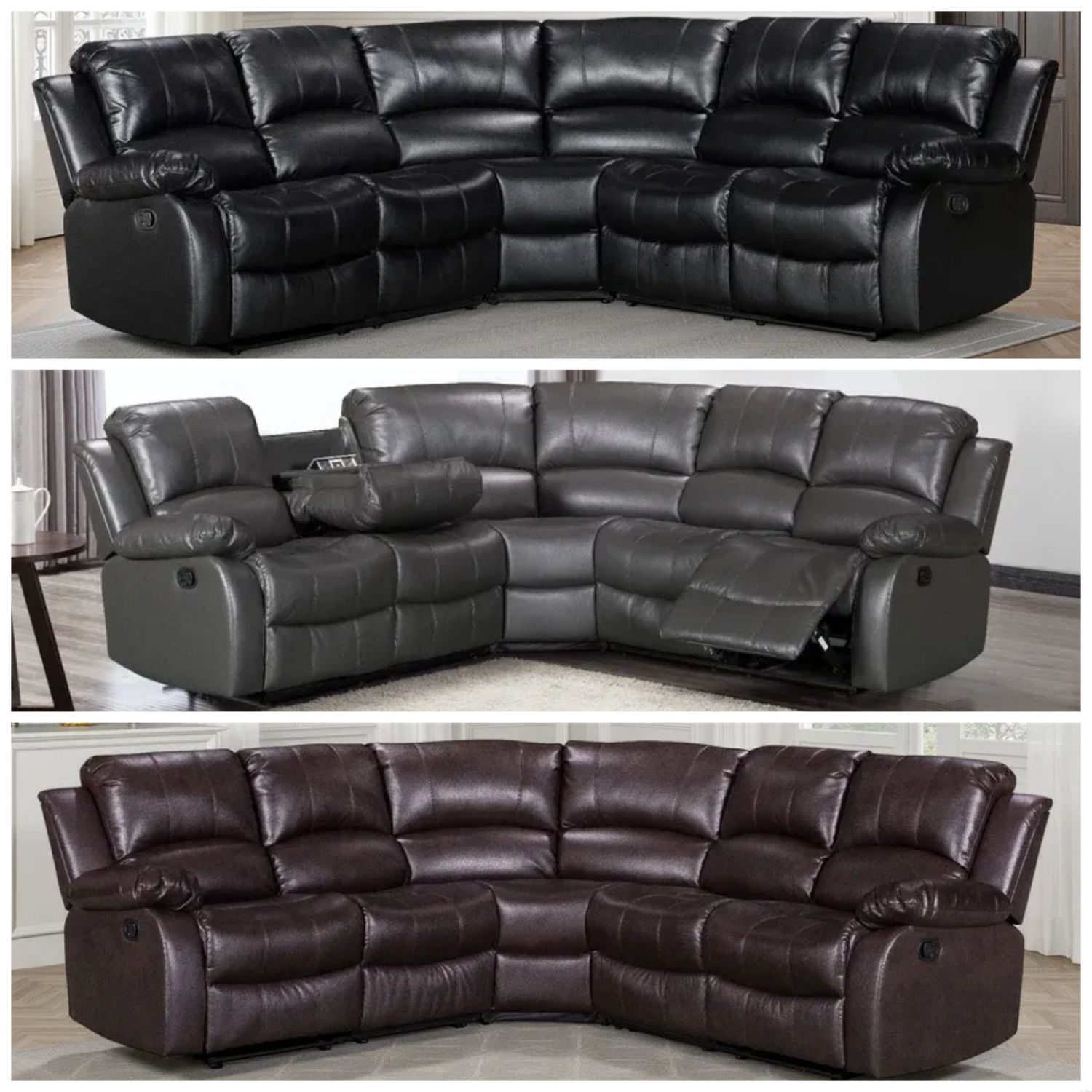 Faux Leather 2C2 Manual Recliner Corner Sofa (Grey, Black And Brown)