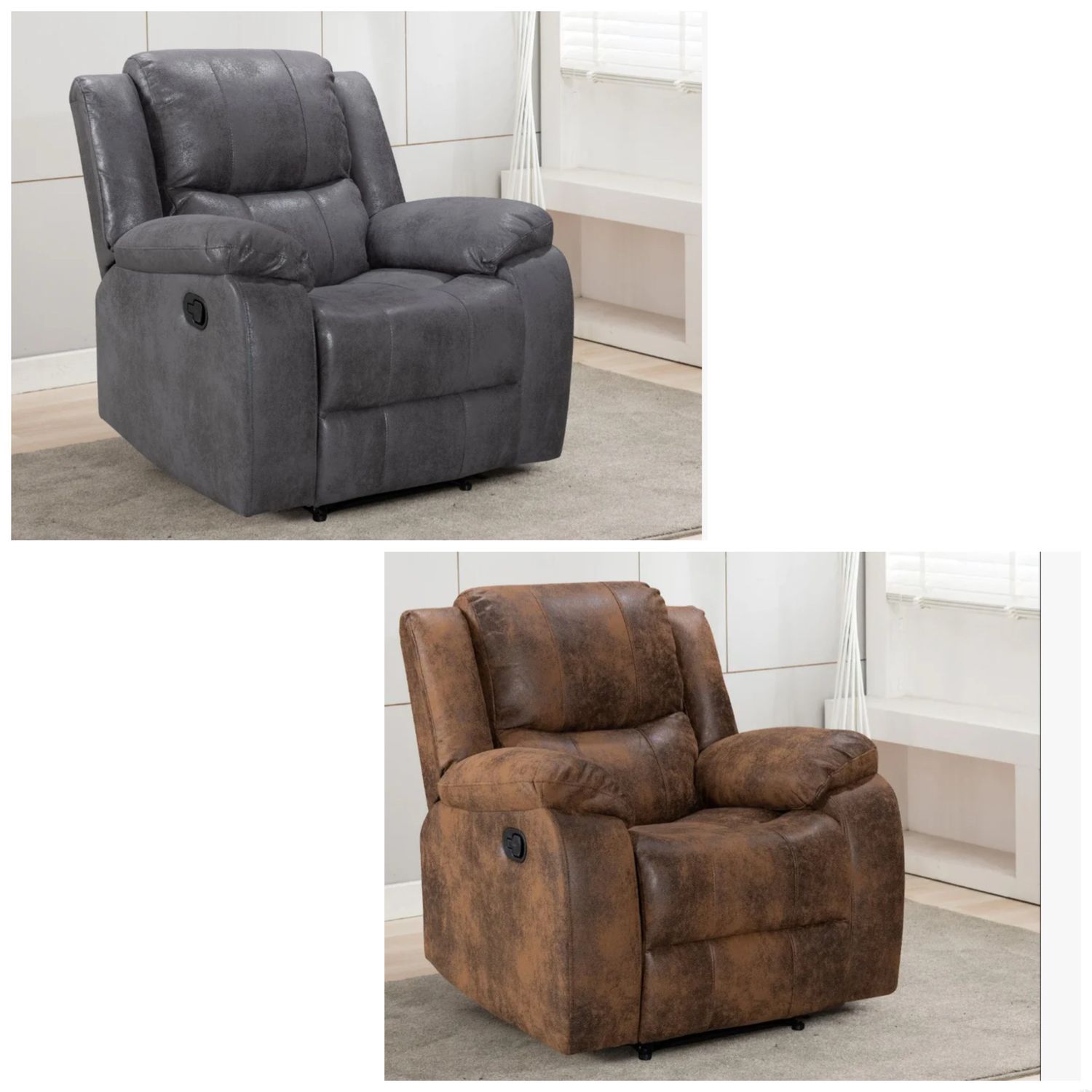 Leather Suede Manual Recliner Chair (Brown And Grey)
