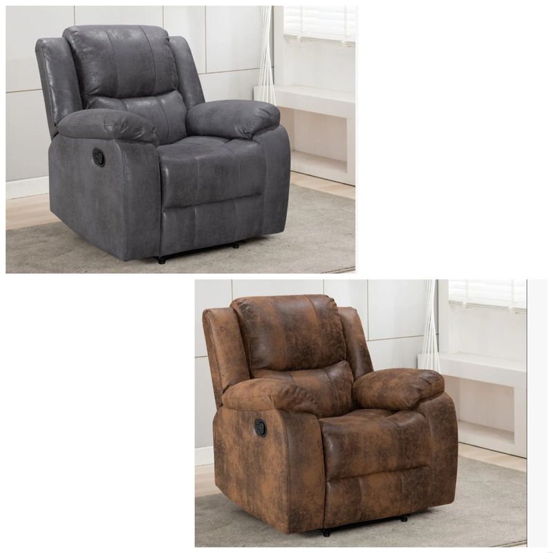 Leather Suede Manual Recliner Chair (Brown And Grey)