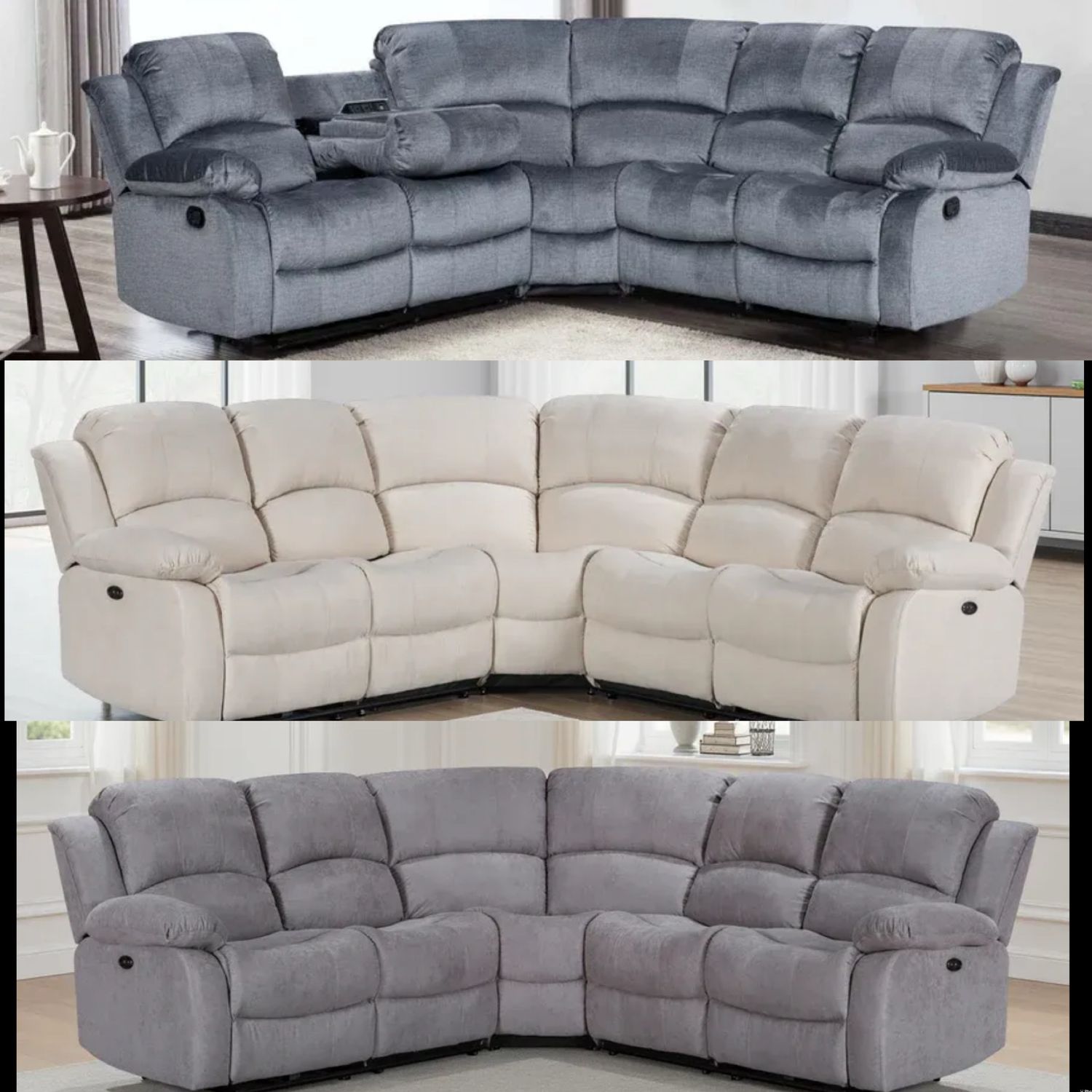 Fabric 2C2 Manual Recliner Corner Sofa (Grey, Light Grey And Beige)