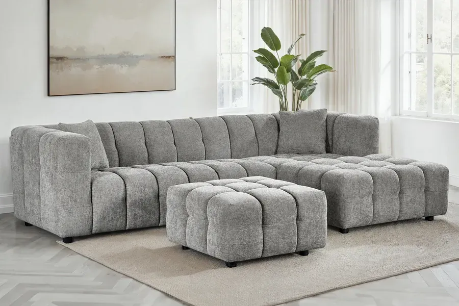 Chenille Fabric Right Hand Facing Corner Sofa with Ottoman Chenille Fabric Right Hand Facing Corner Sofa with Ottoman