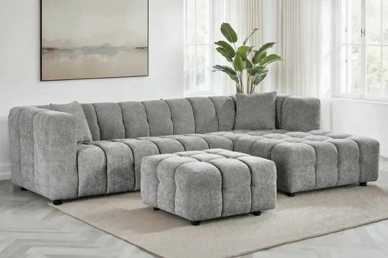 Chenille Fabric Right Hand Facing Corner Sofa with Ottoman Chenille Fabric Right Hand Facing Corner Sofa with Ottoman