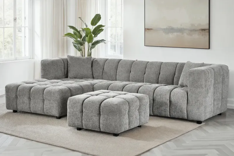 Chenille Fabric Left Hand Facing Corner Sofa with Ottoman Chenille Fabric Left Hand Facing Corner Sofa with Ottoman
