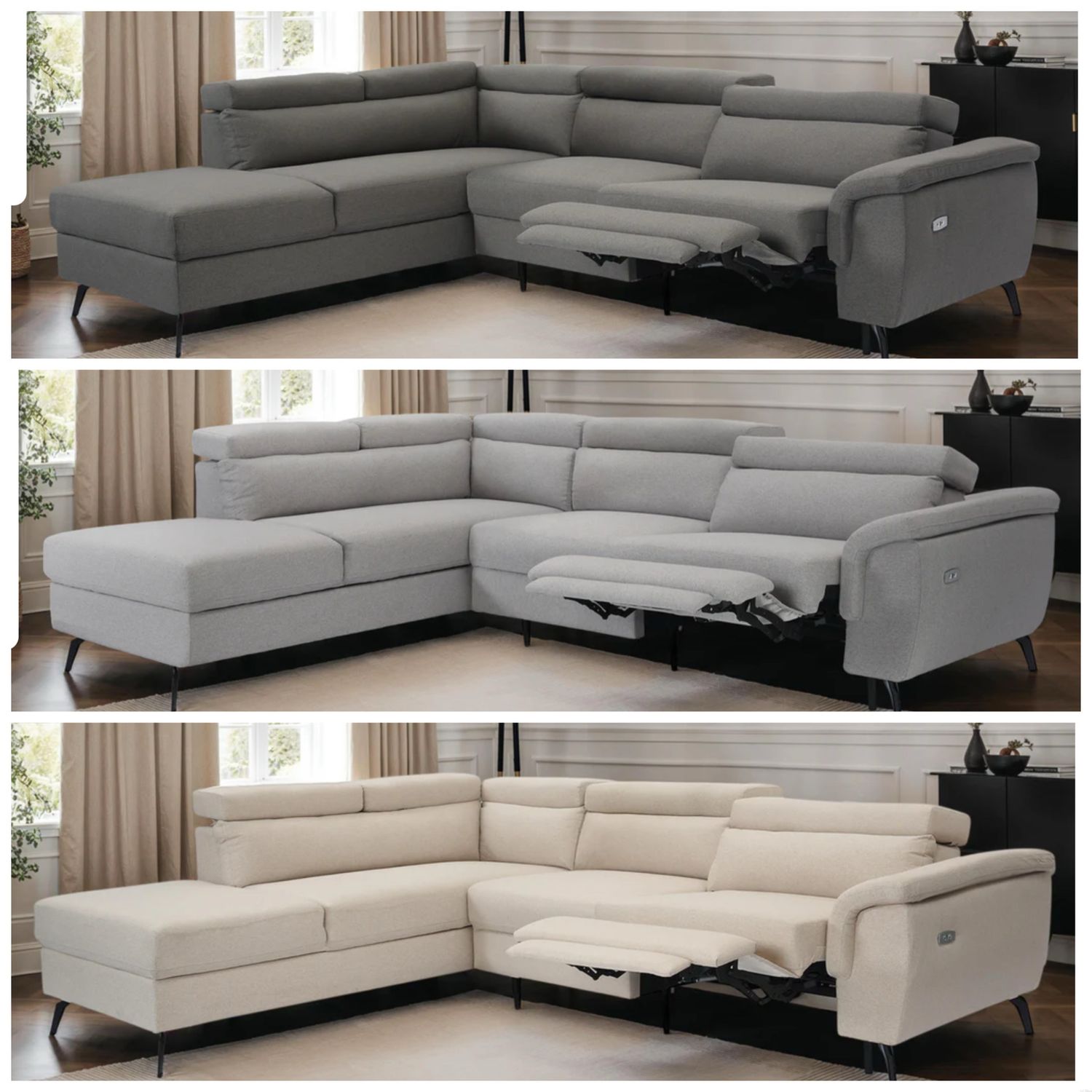 Fabric Linen Left Hand Facing Reclining Corner Sofa with Storage