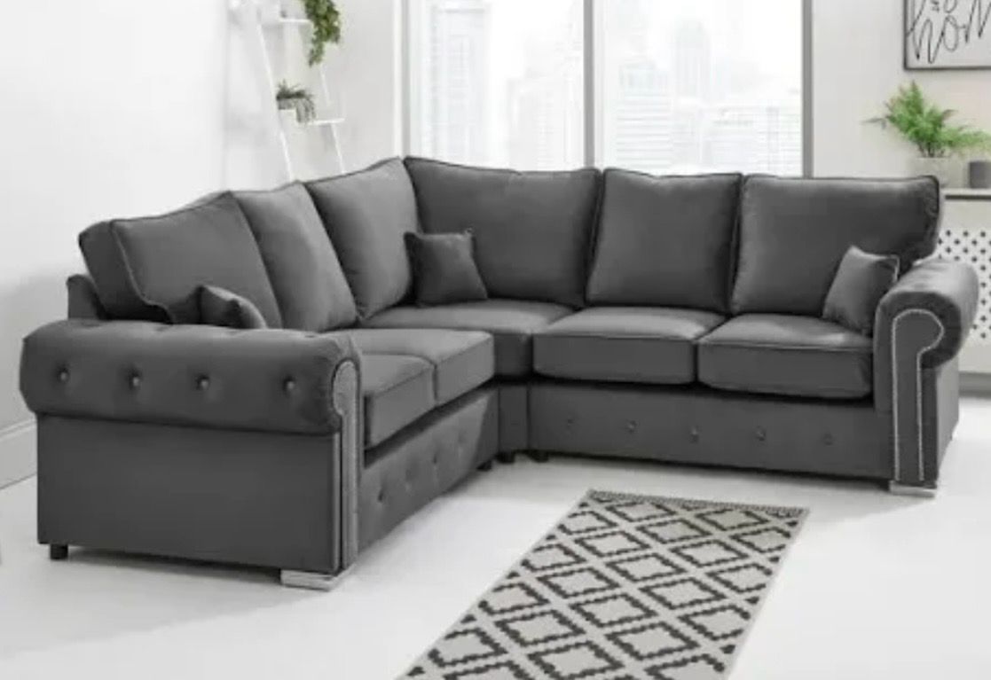 CLEARANCE- Exdisplay Corner Sofa In Grey Plush Velvet CLEARANCE- Exdisplay Corner Sofa In Grey Plush Velvet