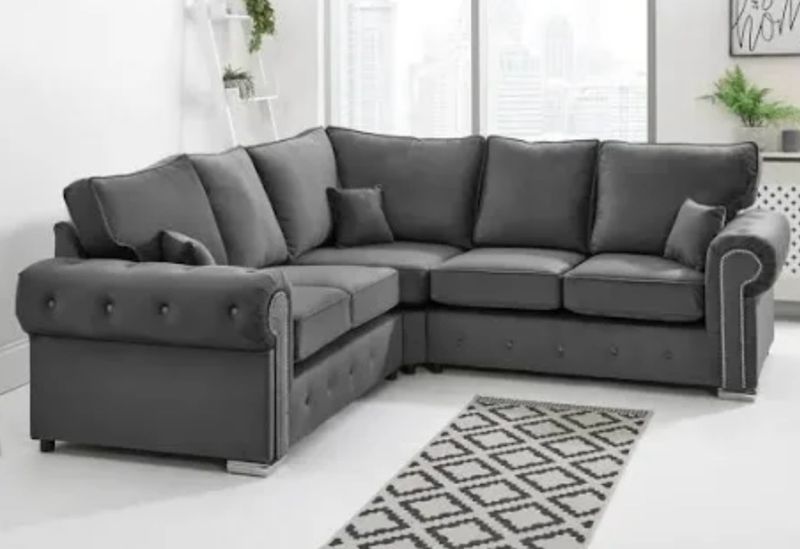 CLEARANCE- Exdisplay Corner Sofa In Grey Plush Velvet CLEARANCE- Exdisplay Corner Sofa In Grey Plush Velvet