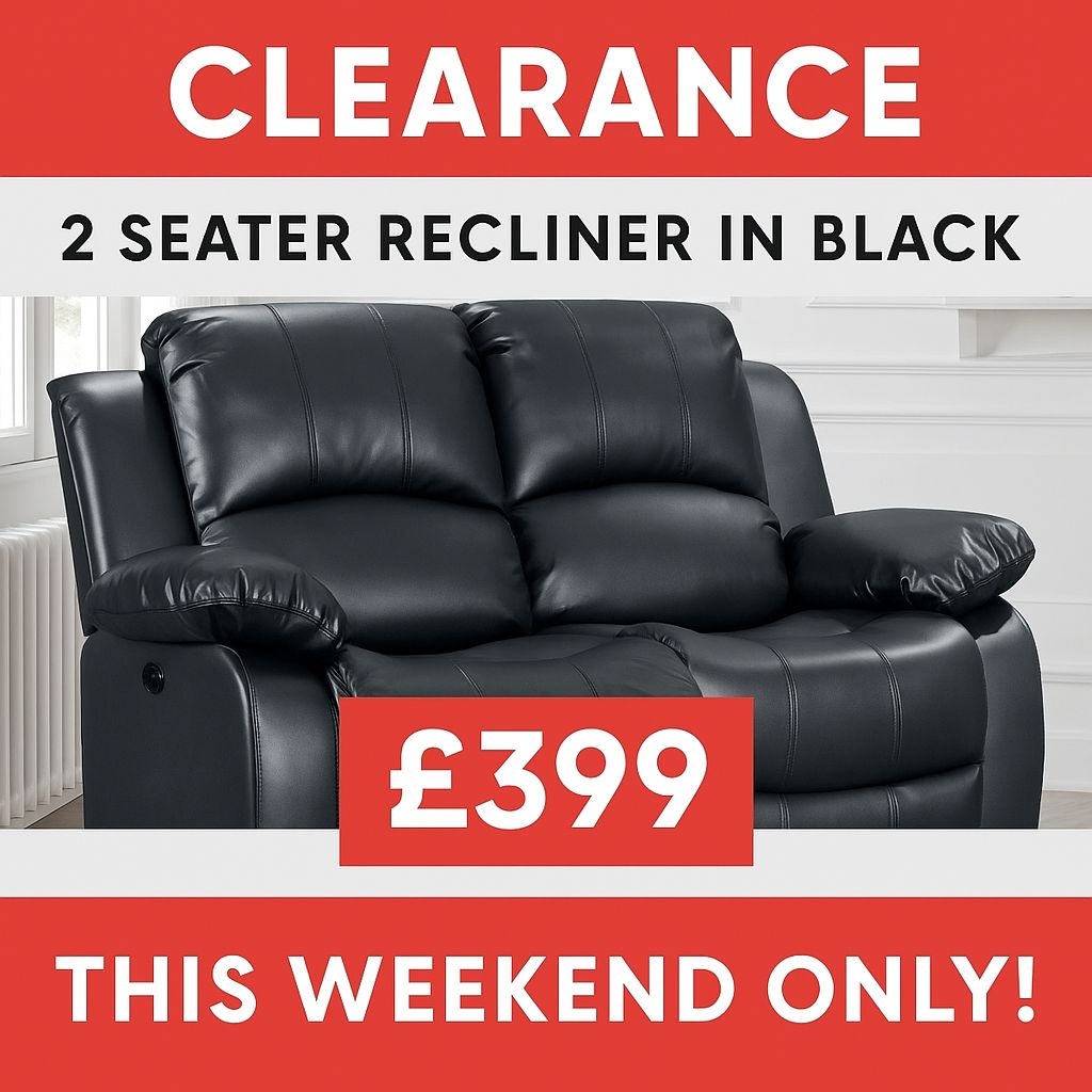CLEARANCE- 2 SEATER RECLINER SOFA IN BLACK