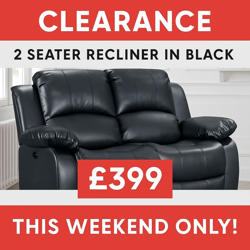 CLEARANCE- 2 SEATER RECLINER SOFA IN BLACK