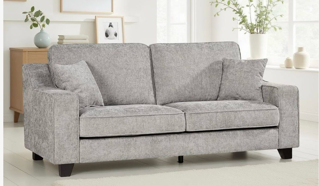 Chenille Fabric 3 + 2 Seater Sofa Set In Grey Nathan Chenille Fabric 3 + 2 Seater Sofa Set In Grey Nathan