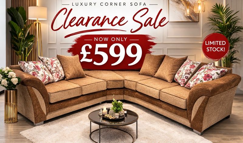 CLEARANCE- FARROW CORNER SOFA 5 SEATER - UNIVERSAL - RIGHT OR LEFT CORNER- Available In Brown