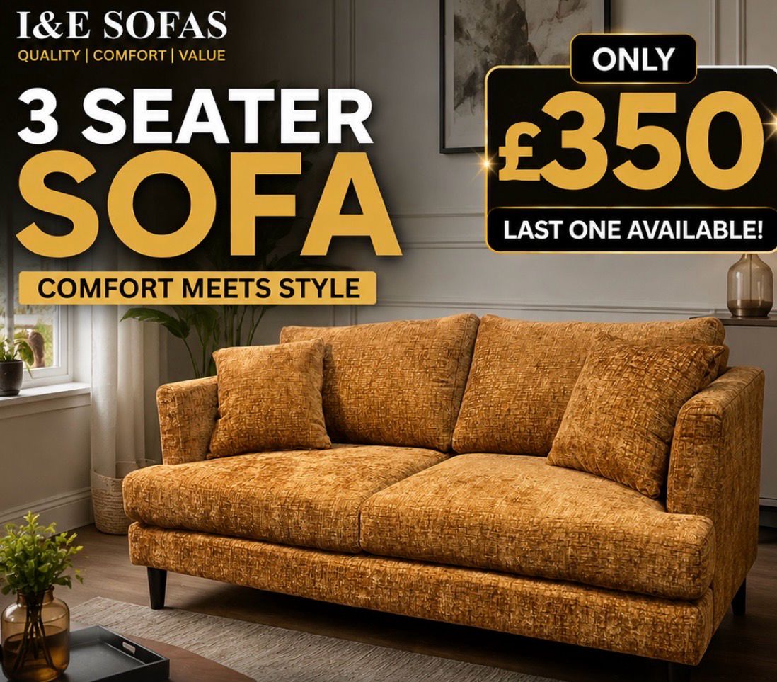 CLEARANCE- 3 Seater Sofa In Orange/mustard