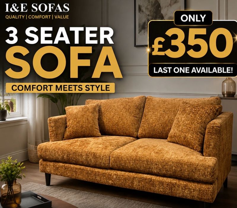 CLEARANCE- 3 Seater Sofa In Orange/mustard CLEARANCE- 3 Seater Sofa In Orange/mustard