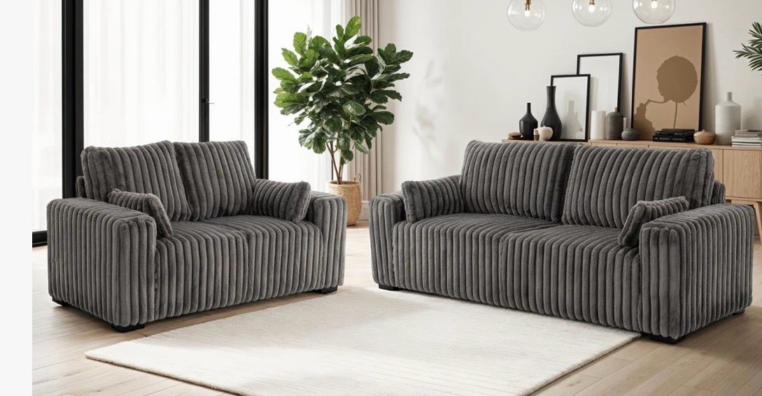 3 + 2 Sofa Set In Jumbo Cord Soft Fabric- Available in GREY or BROWN