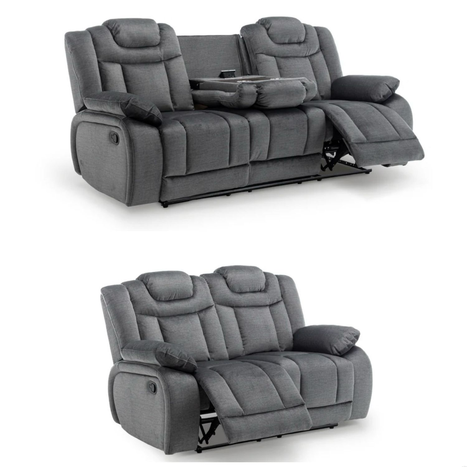 CLEARANCE- 2 + 3 SEATER RECLINER SOFA IN BEIGE FABRIC