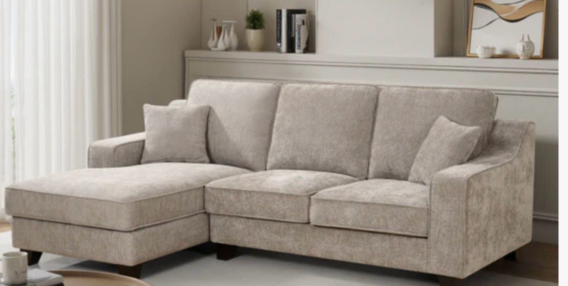 Chenille Fabric Left Hand Facing Chaise Corner Sofa with Chaise Chenille Fabric Left Hand Facing Chaise Corner Sofa with Chaise