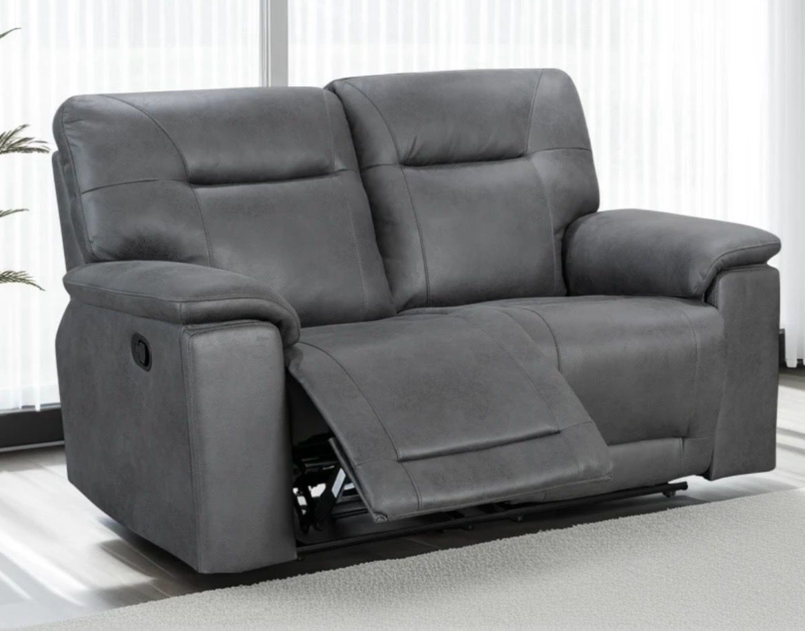 CLEARANCE- Faux Leather Grey 2 Seater Manual Recliner Sofa