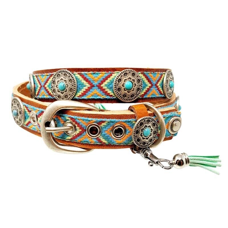 Hundehalsband  ACAPULCO by Fronhofer, echtes Leder, Blau-Grün