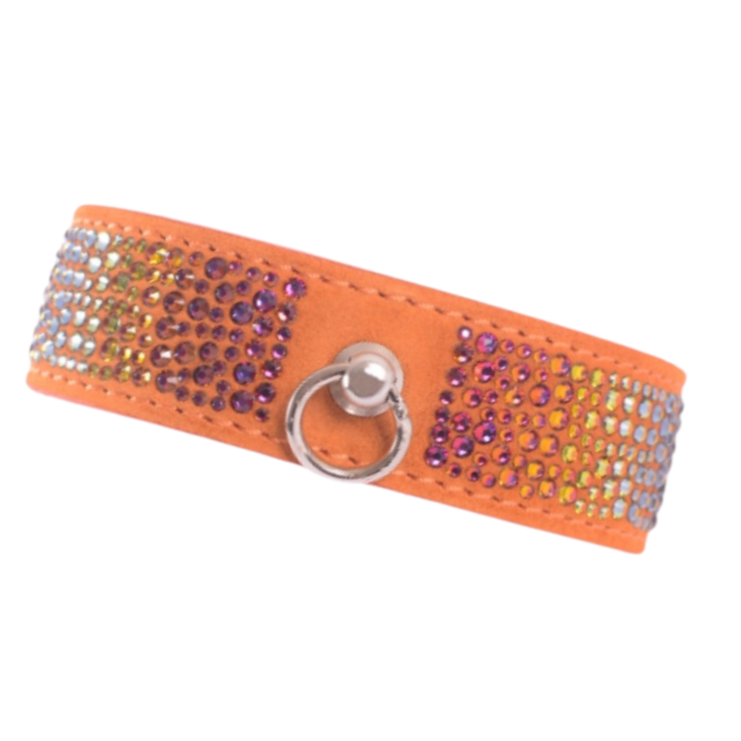 Hundehalsband VOLCANO aus Wildleder, Futter aus weichem italienischem Kalbsleder, Verziert mit funkelnden Swarovski-Elementen, Farbe: orange