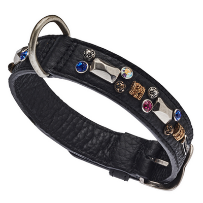 Hundehalsband PETRA by Malucchi - Farbe: Schwarz, aus weichen Leder, Swarovski-Steinen, Breite: 3 cm - für mittelgroße Hunde Hundehalsband PETRA by Malucchi - Farbe: Schwarz, aus weichen Leder, Swarovski-Steinen, Breite: 3 cm - für mittelgroße Hunde