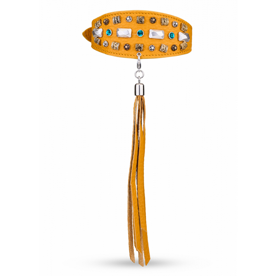 Windhund - Hundehalsband PETRA by Malucchi - Farbe:  Sahara, aus weichen Leder, Swarovski-Steinen