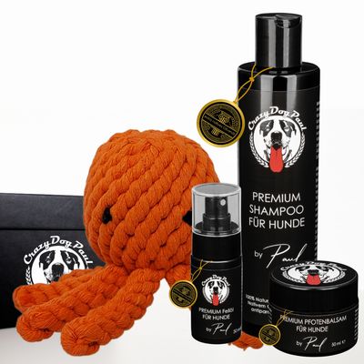 Fellpflege Geschenkbox für Hunde mit Spielzeug-Octopus