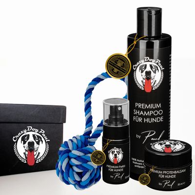 Fellpflege Geschenkbox für Hunde mit Spielzeug-Wurfball Fellpflege Geschenkbox für Hunde mit Spielzeug-Wurfball