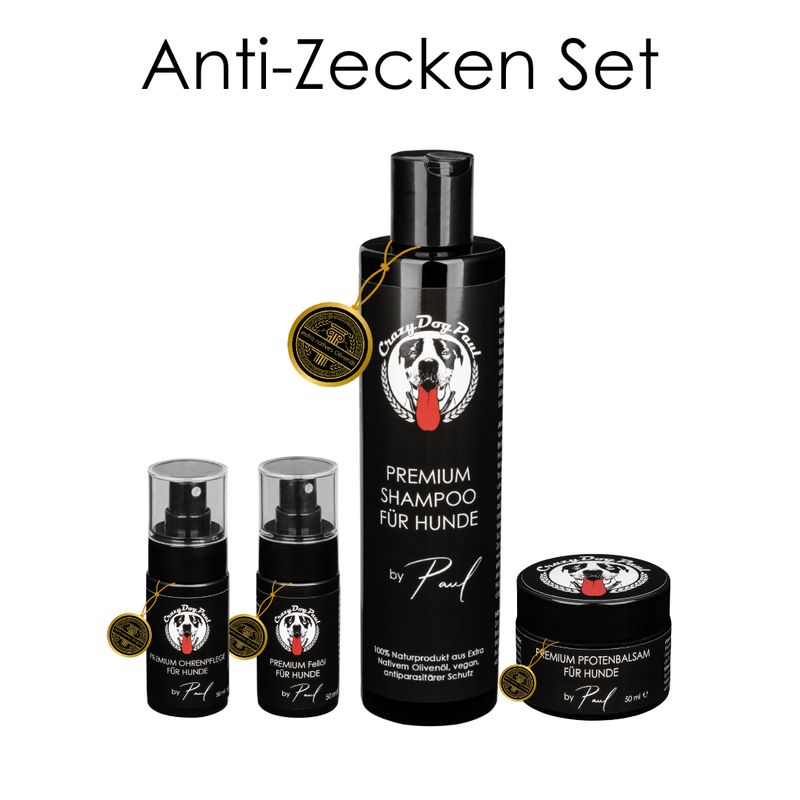 Hundeshampoo & Fellpflege aus Olivenöl- Anti-Zecken Set