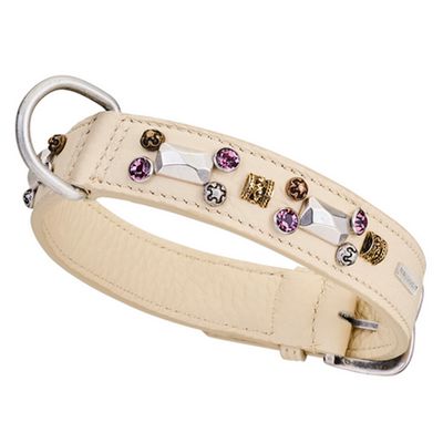 Hundehalsband PETRA by Malucchi  - Farbe:  Amethyst, aus weichen Leder, Swarovski-Steinen,  Breite: 3 cm  - für mittelgroße Hunde