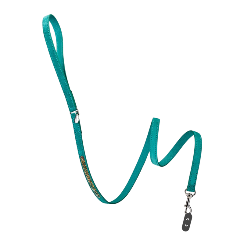 Hundeleine VOLCANO aus Wildleder, Swarovski-Steinen, Farbe: smaragd-grün Hundeleine VOLCANO aus Wildleder, Swarovski-Steinen, Farbe: smaragd-grün
