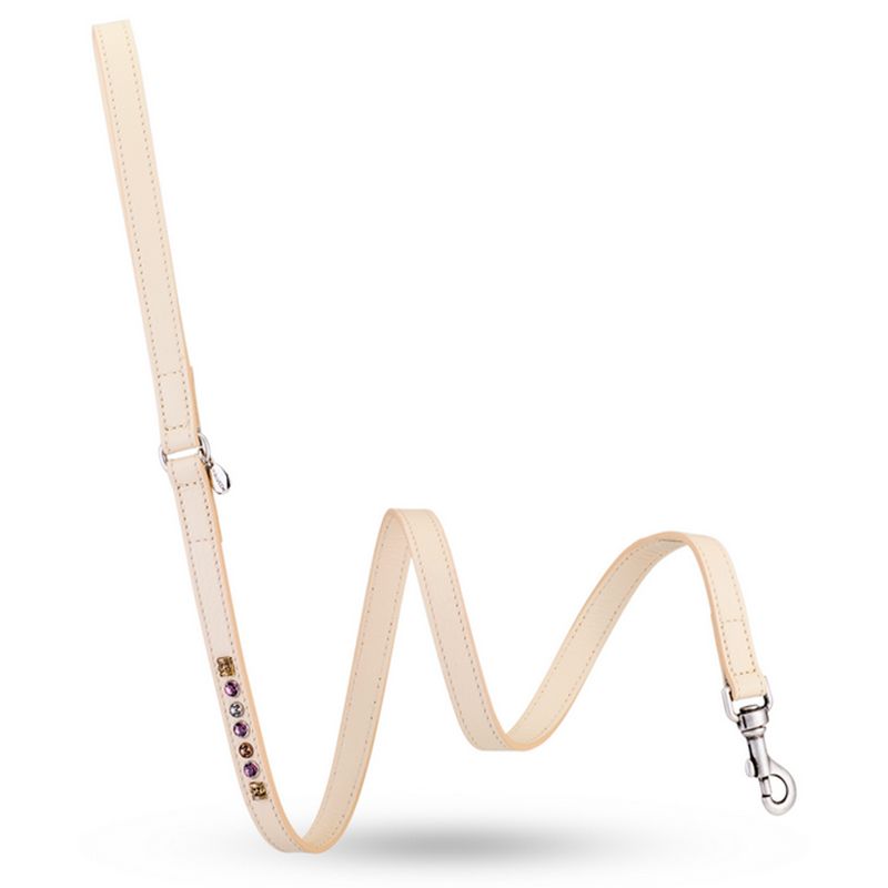 Hundeleine PETRA – Farbe: Ametyst - Ein wahres Meisterwerk, Exklusives Rinderleder, Veredelt mit Swarovski-Steinen