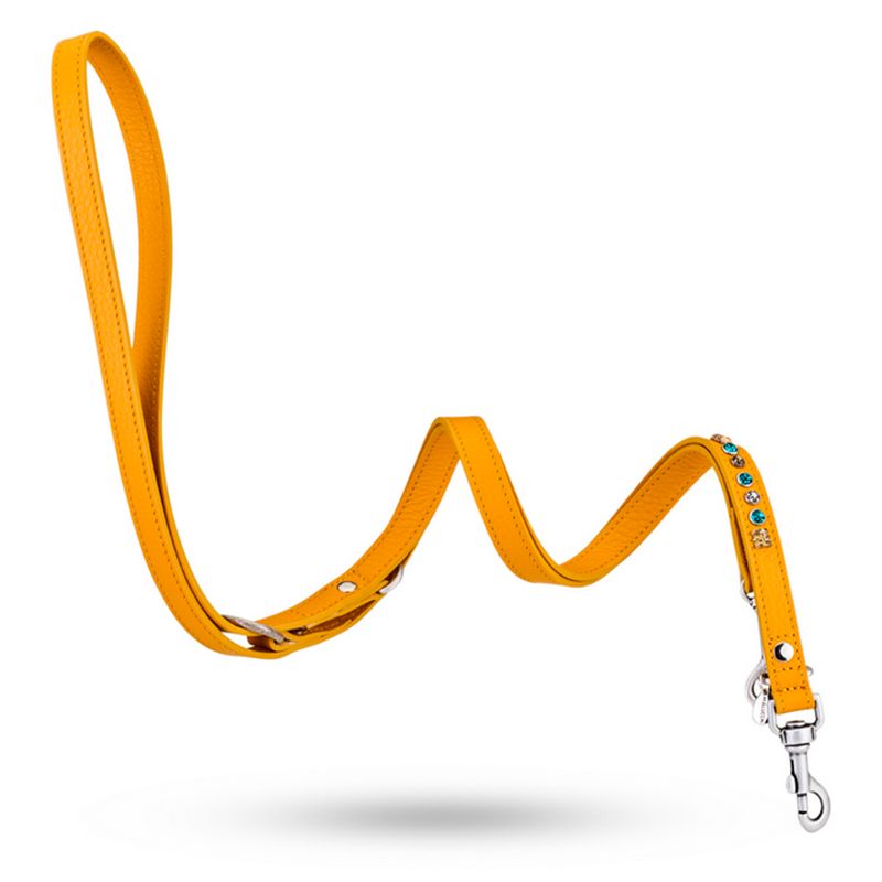 Hunde-Trainingsleine PETRA  - Ein wahres Meisterwerk, Exklusives Rinderleder, Veredelt mit Swarovski-Steinen, – lieferbare Farben: Creme-Weiß, Sahara, Braun, Schwarz