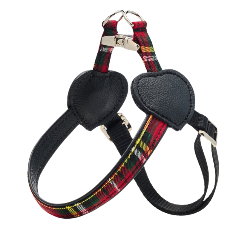 Hundegeschirr TARTAN mit Karomuster – Ein zeitloser Klassiker, Luxuriöse Baumwolle und weiches Kalbsleder. Stilvolles Design trifft auf Komfort