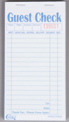 2-PART GUEST CHECK CARBONLESS