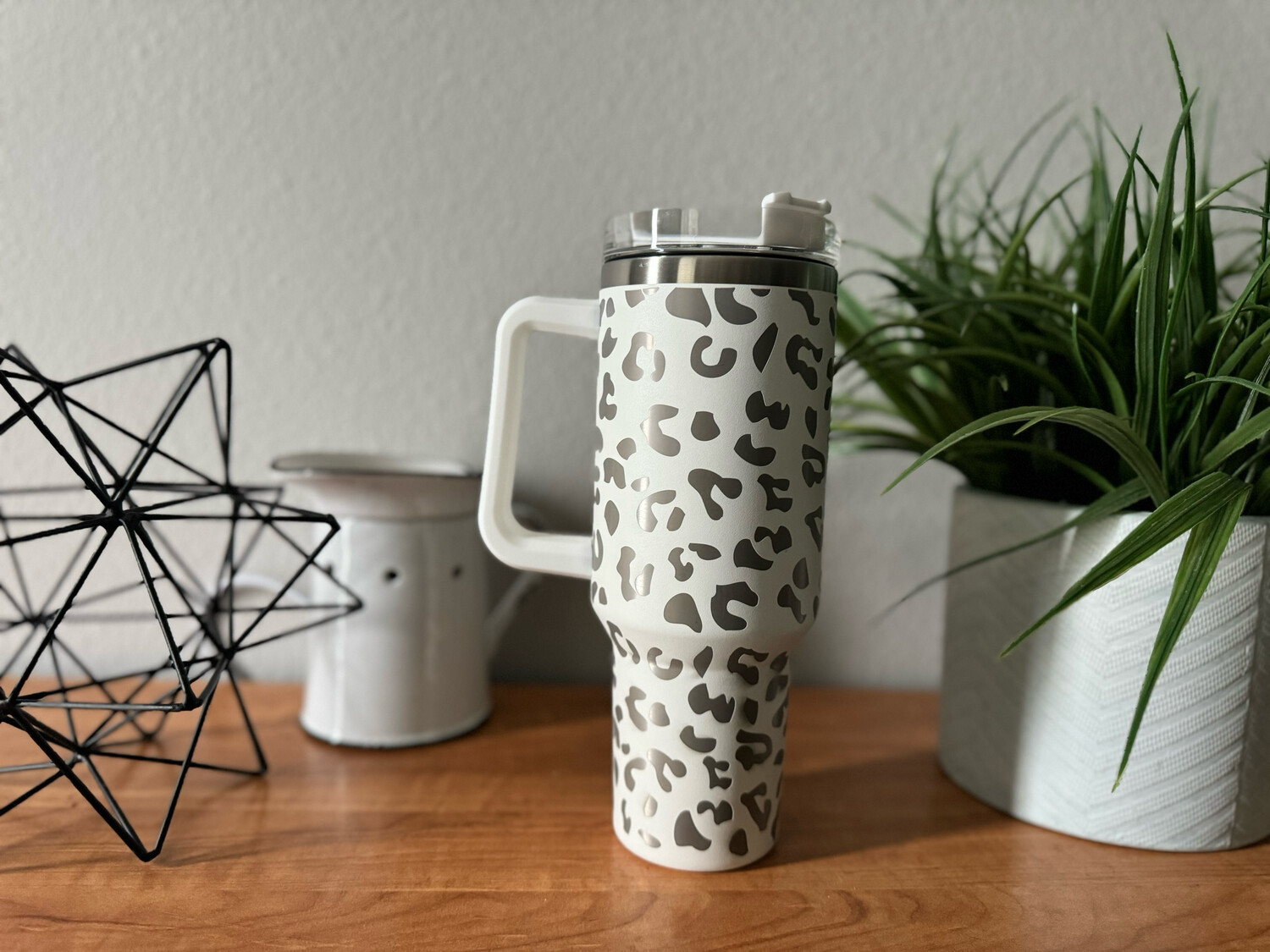 White 40oz Leopard Tumbler