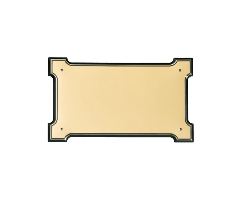 Placa rectangular de aluminio convexa con esquinas fondo dorado y borde negro