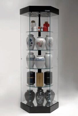 Vitrina con base hexagonal y 4 baldas
