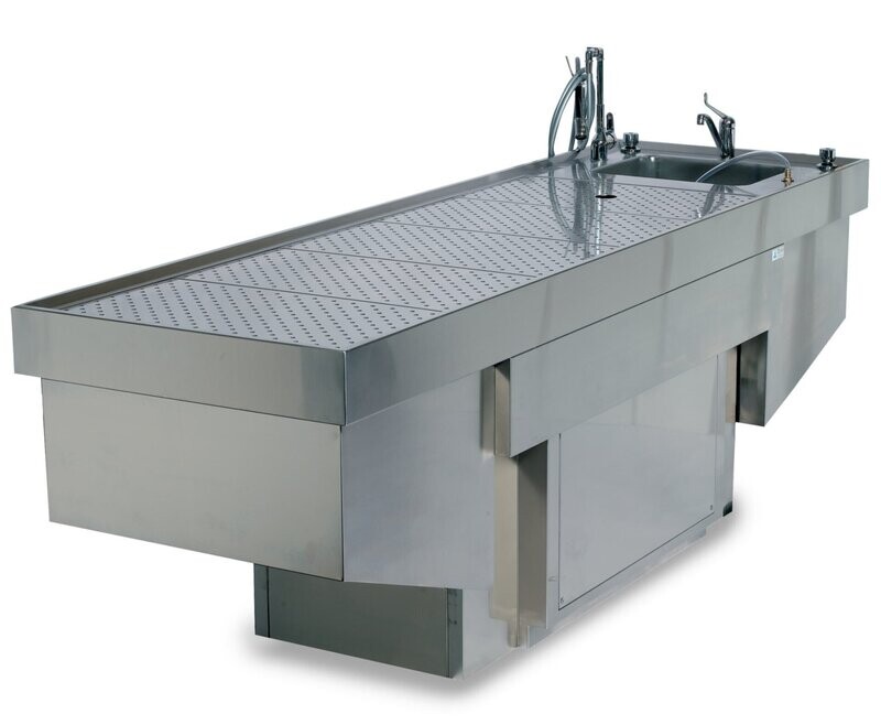 Mesa de autopsias con altura ajustable y sistema de ventilación de tiro descendente