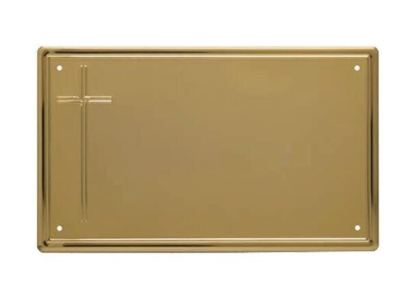 Placas planas de aluminio con fondo de oro patinado, orla de oro pulido y cruz relieve