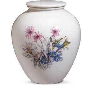 Urna cineraria linea porcelana con diseño floral
