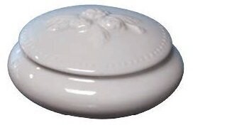 Mini urna cineraria de porcelana con flor blanca