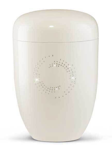 Urna cineraria línea Swarovski blanca con dibujo circular