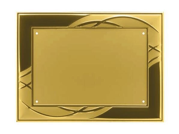 Placa plana de aluminio patinado en oro con cenefa en relieve en oro pulido y pintado 1