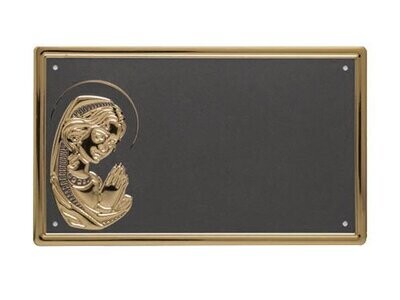 Placas planas de aluminio con fondo de plata patinada, borde de oro pulido y relieve de la Virgen María