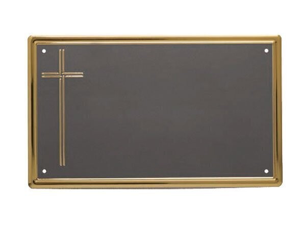 Placas planas de aluminio con fondo de plata patinada, orla de oro pulido y cruz relieve