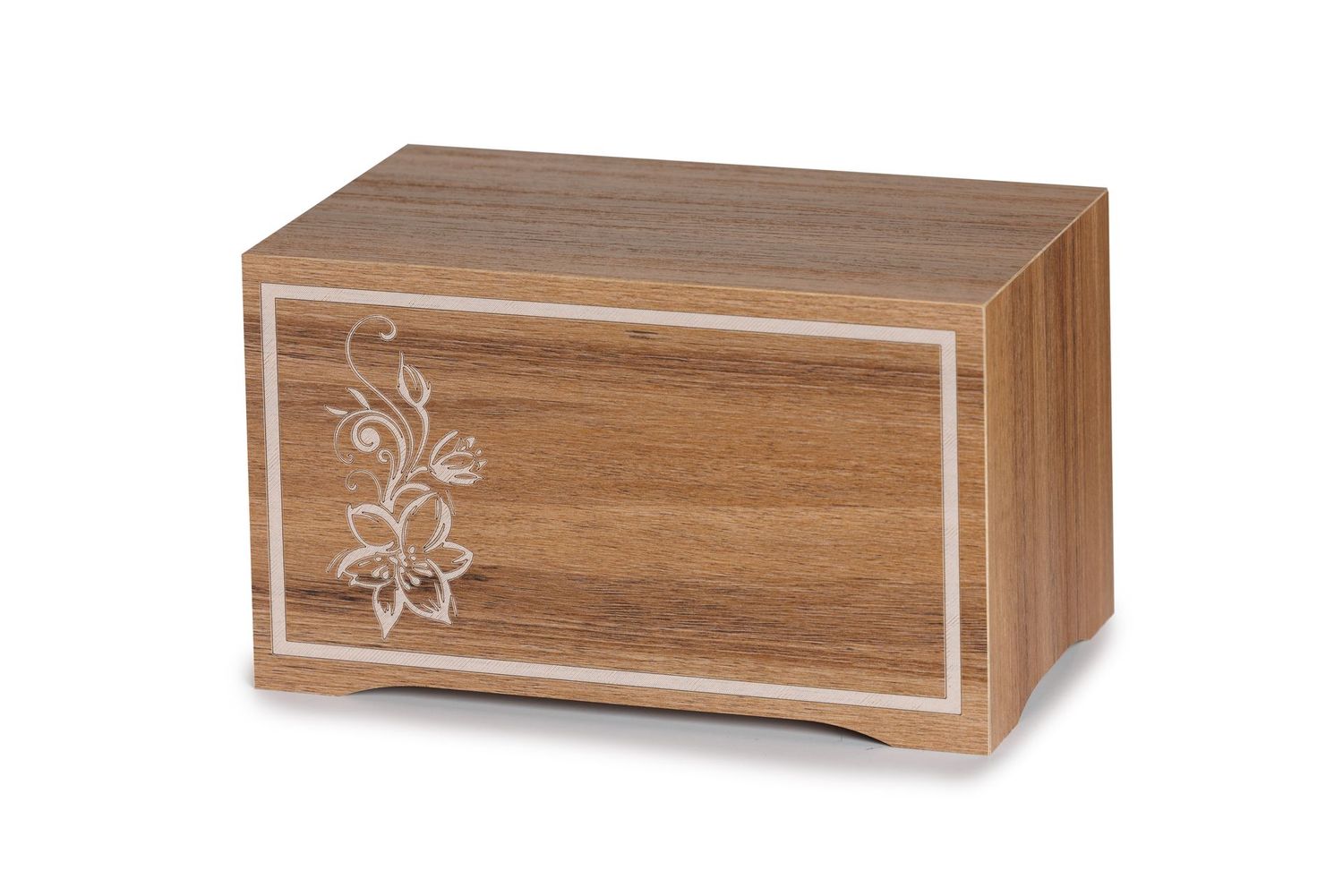 Urna de madera con acabado en nogal y lirio