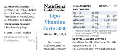 LipoVitamine Forte 5000 mit Vitamin D3, E, K, A - 1 Tropfen a 5.000 IE Vitamin D3 (2-Jahres-Packung)